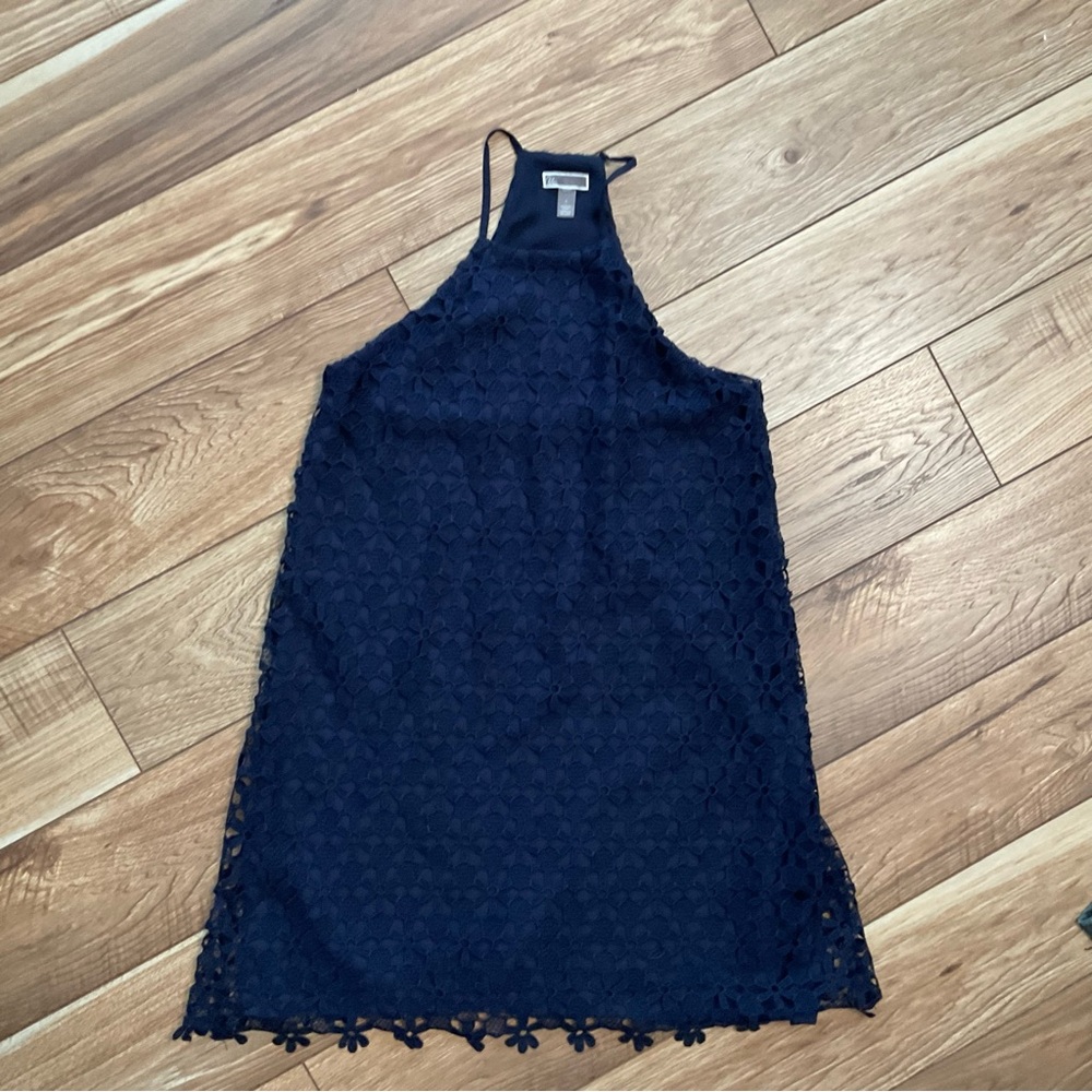 Chelsea 28 Dark Blue Floral Crochet Lace Sleeveless Dress Small - Picture 8 of 8
